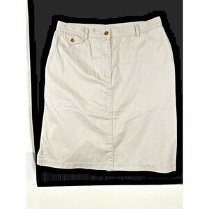 Lauren Ralph Lauren Beige Cotton Skirt Size 12 | Classic & Chic | Button Detail